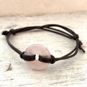 Rose Quartz Bracelet For Her, Leather Friendship Bracelet: Adjustable Gemstone Gift