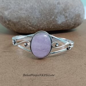 Handmade Rose Quartz 925 Sterling Silver Bangle Cuff