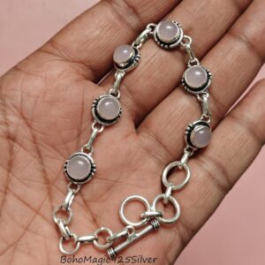 Handmade Rose Quartz 925 Sterling Silver Bracelet