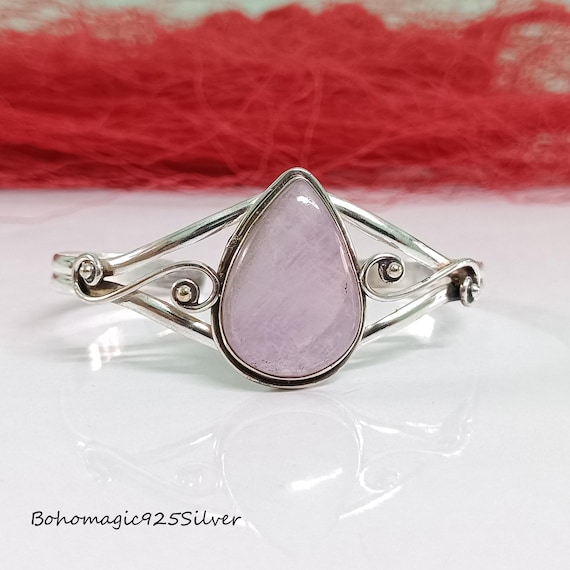 Handmade Rose Quartz 925 Sterling Silver Bangle: Gemstone Jewelry
