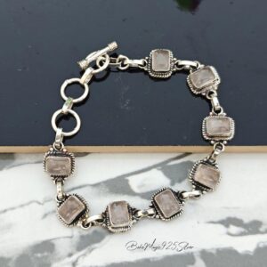 Handmade Rose Quartz Bracelet: 925 Sterling Silver Gemstone Jewelry