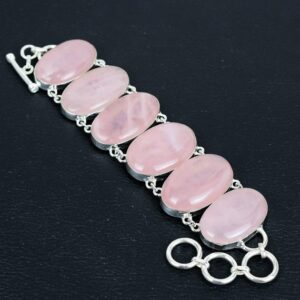 Handmade Rose Quartz Bracelet: 925 Sterling Silver Adjustable Chain