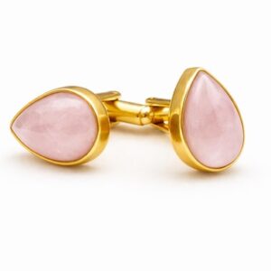 Handmade Pear Rose Quartz Cuff Links: 925 Sterling Silver