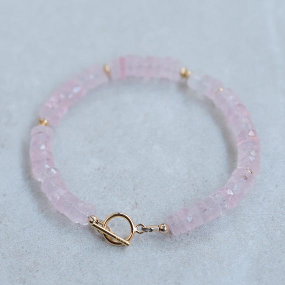 Rose Quartz Bracelet| Heishi Rose Quartz Bracelet, 14k Gold Filled, Healing Bracelet, Love Bracelet | Rose Quartz
