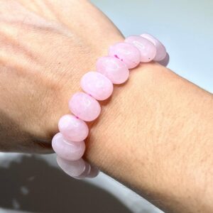 Rose Quartz Jelly Bean Bracelet: 9mm Gemstone Beaded Stretch Bracelet