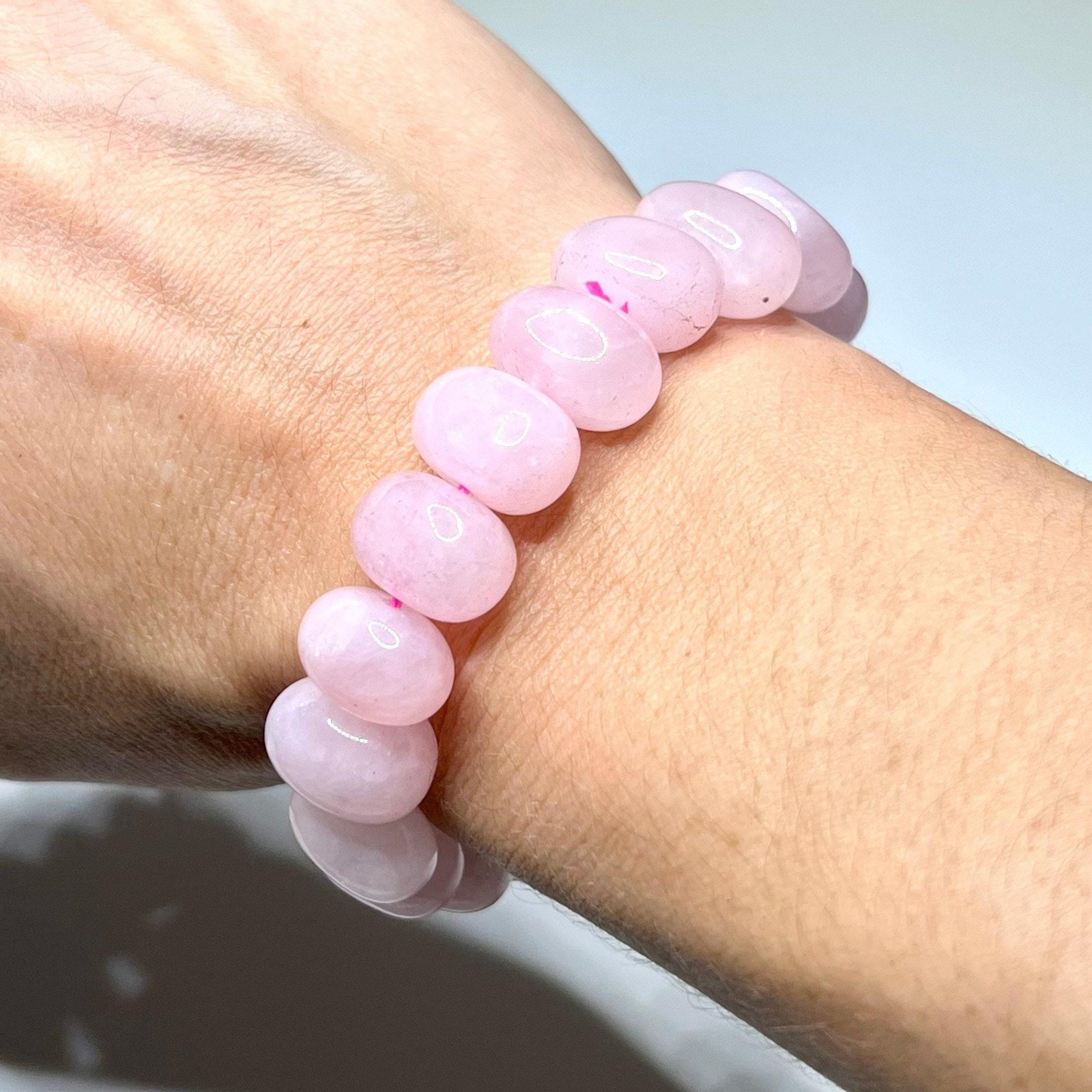 Rose Quartz Jelly Bean Bracelet: 9mm Gemstone Beaded Stretch Bracelet Rose Quartz Jelly Bean Bracelet: 9mm Gemstone Beaded Stretch Bracelet