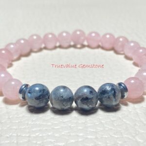 Rose Quartz & Larvikite Bracelet: Healing Gemstone Jewelry