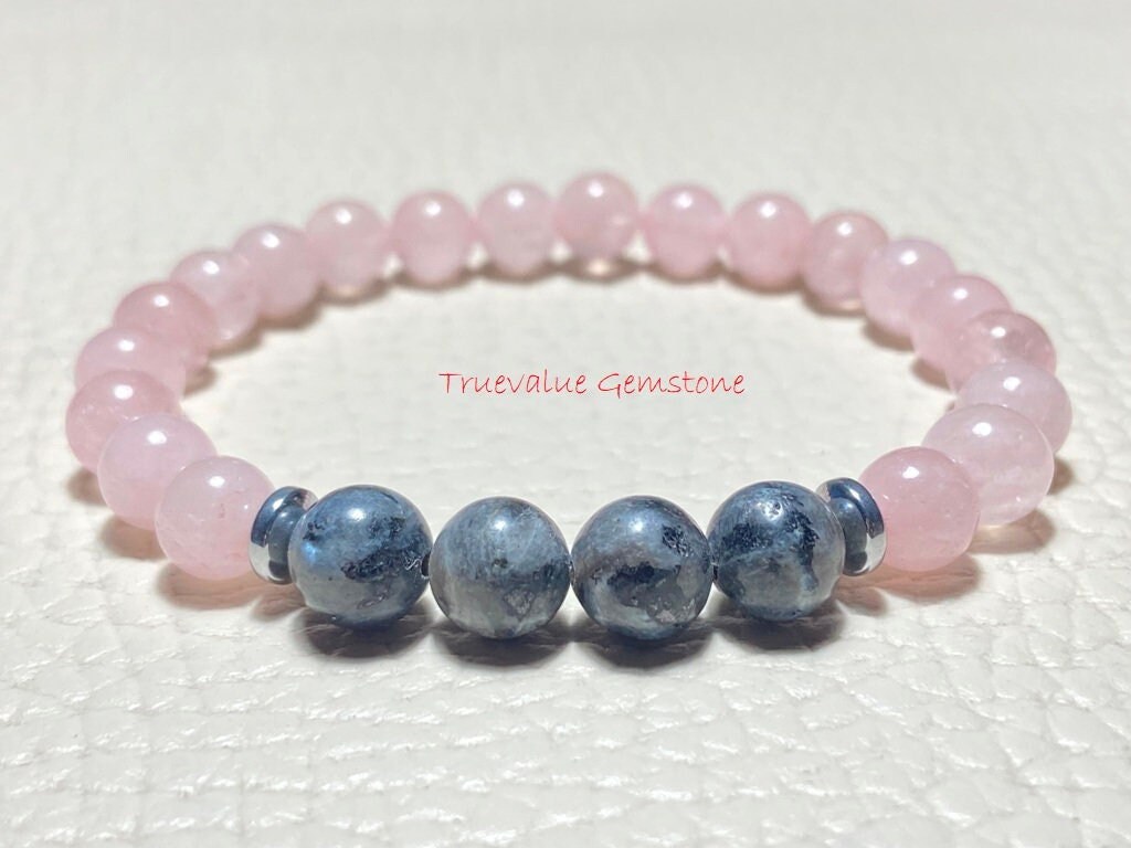 Rose Quartz & Larvikite Bracelet: Healing Gemstone Jewelry