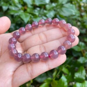 Lavender Rose Quartz Crystal Bracelet: 9.2mm Round Gemstone Beads