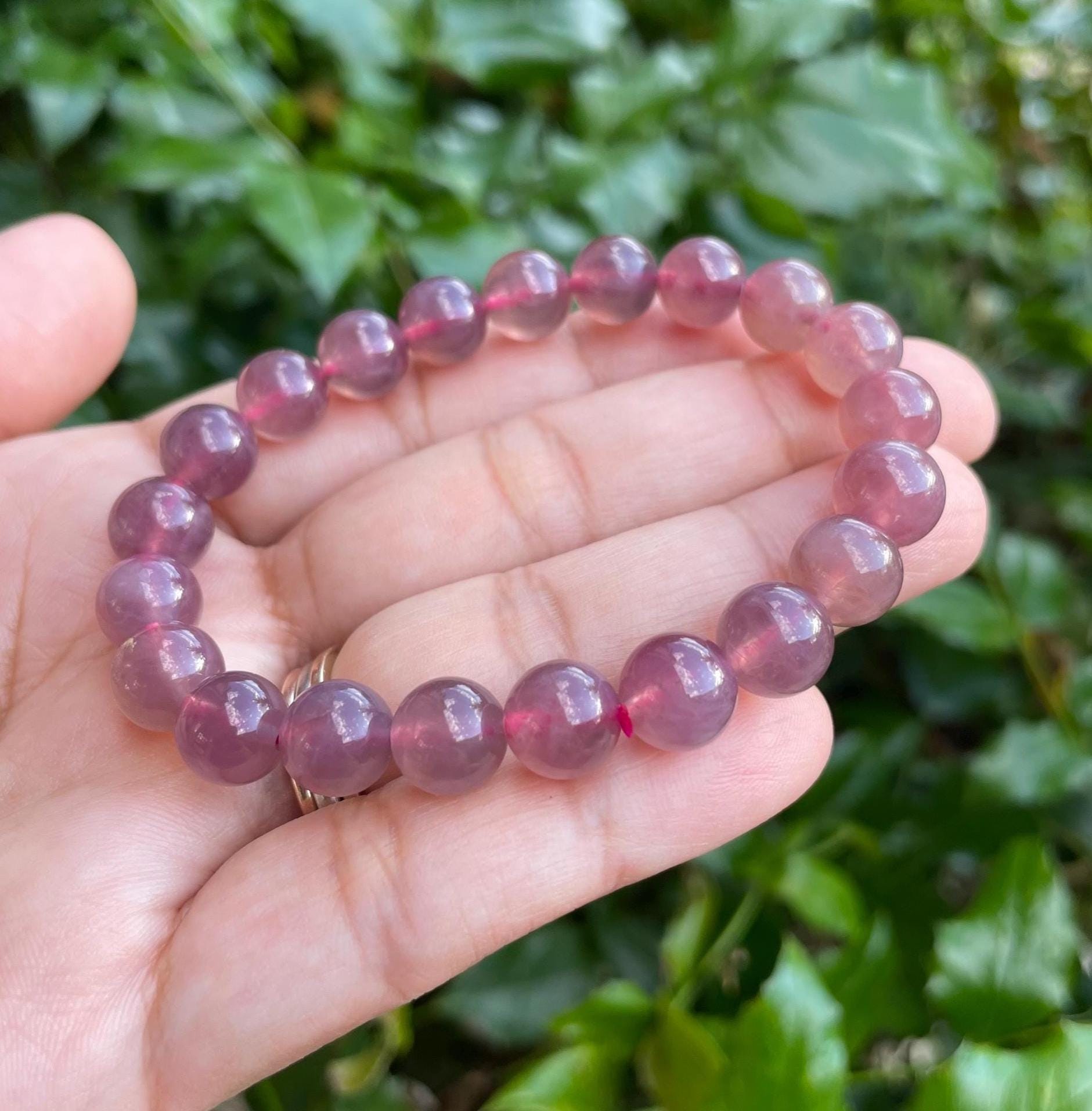 Lavender Rose Quartz Crystal Bracelet: 9.2mm Round Gemstone Beads