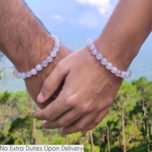 Matching Couples Rose Quartz Bracelet For Women + Men, Gemstone Rose Quartz Bracelet Set, Long Distance / 2nd Anniversary Gift For Her & Him
