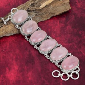 Natural Rose Quartz Bracelet, 925 Sterling Silver Jewelry, Bracelet Adjustable Bracelet, Gemstone Bracelet, Handmade Jewelry, Birthday Gifts
