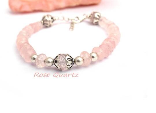 Natural Rose Quartz Bracelet In 925 Sterling Silver, Dainty, Oval Gemstone Bracelet, Designer Bracelet, Faceted Stone Bracelet, Gift For Her
