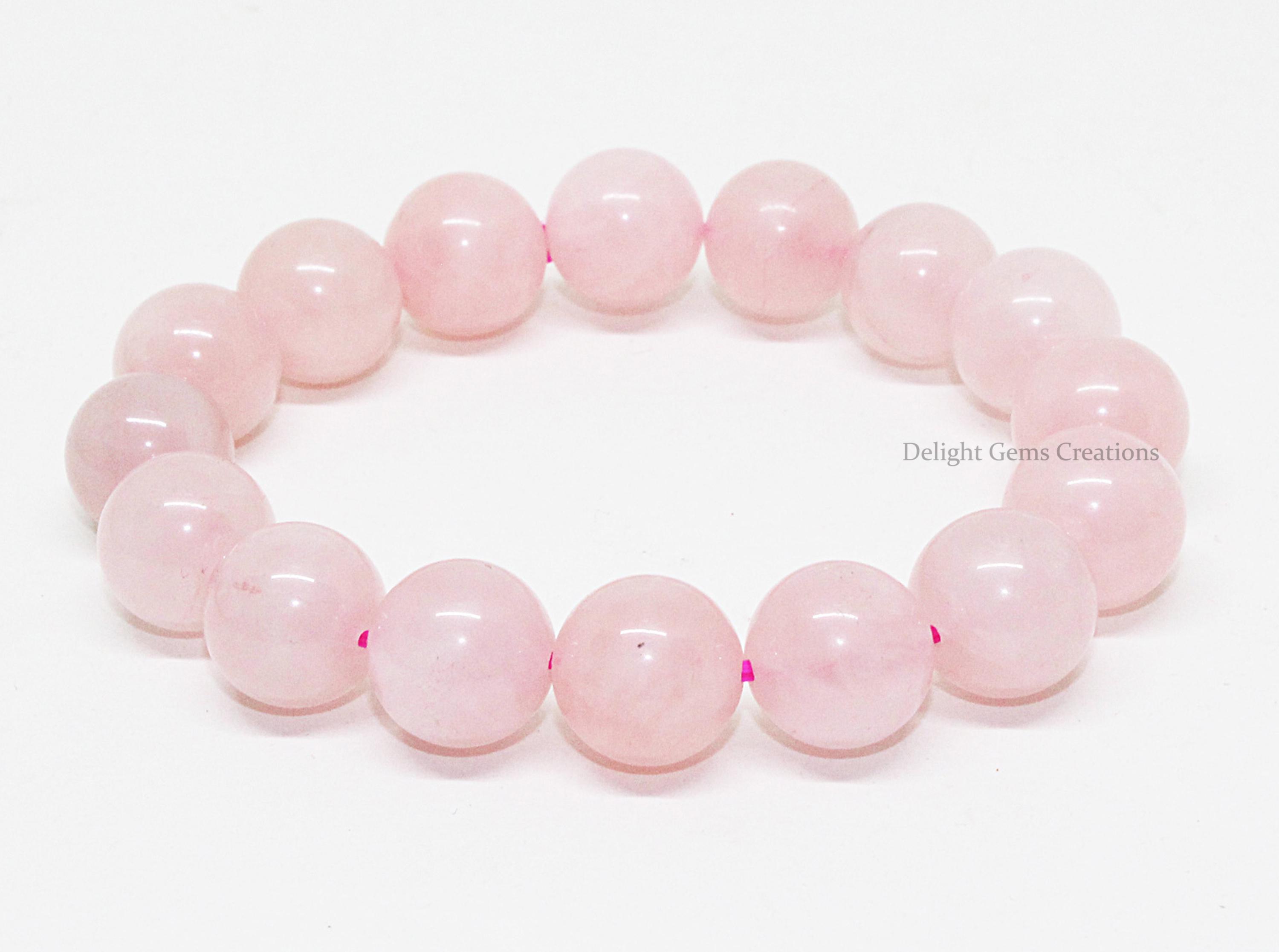 Natural Rose Quartz Stretch Bracelet | 12mm Healing Beaded Stacking Jewelry | Gift Of Love Stone
