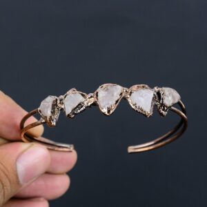 Rose Quartz Rough Bangle: Electroformed Copper Adjustable Cuff