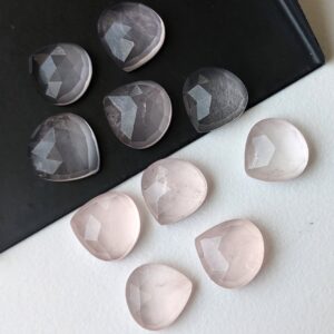 9.5-10mm Rose Quartz Cabochons, Natural Rose Quartz Faceted Heart Shaped Flat Back Cabochons Loose For Jewelry(5pcs To 10pcs Option)- Adg370