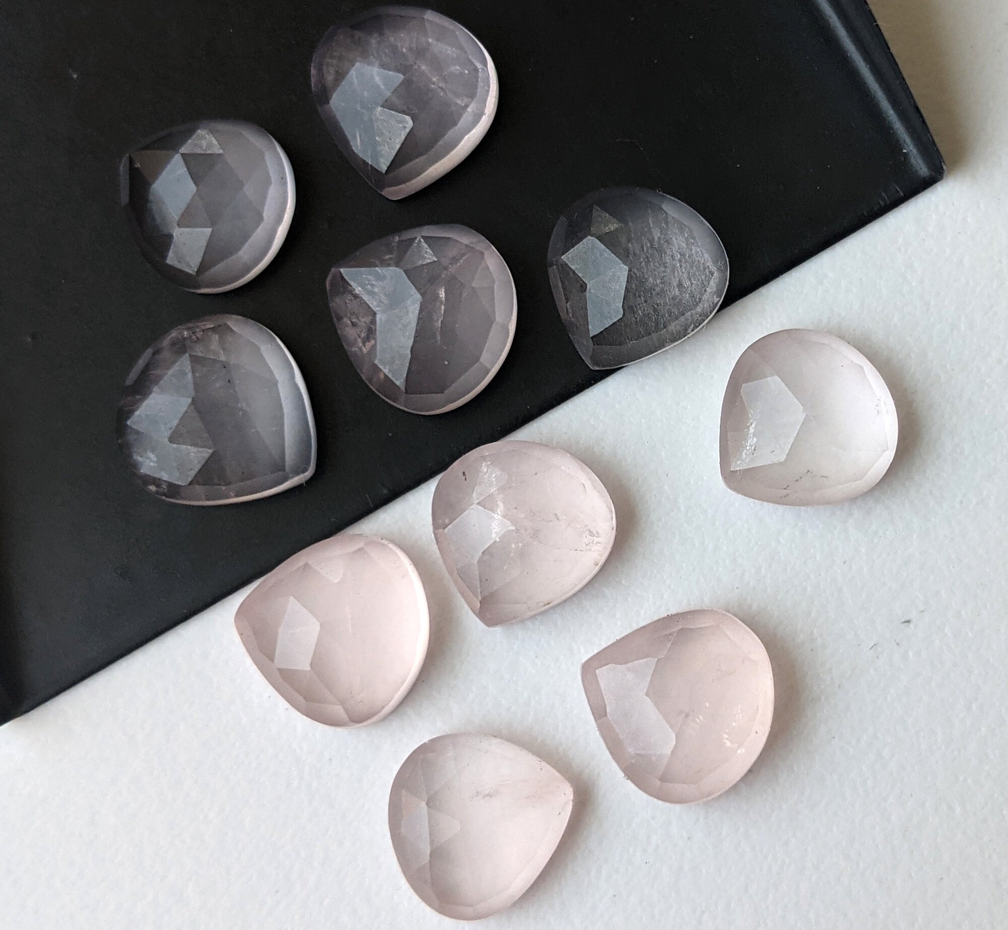 9.5-10mm Rose Quartz Cabochons, Natural Rose Quartz Faceted Heart Shaped Flat Back Cabochons Loose For Jewelry(5pcs To 10pcs Option)- Adg370
