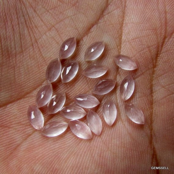 Rose Quartz Marquise Cabochons: Pink Rosecut Gemstones, 4x8mm (5pcs)