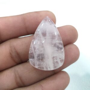 Pear Shape Rose Quartz Cabochon, Polished Gemstone For Pendant (38x24x8 Mm)