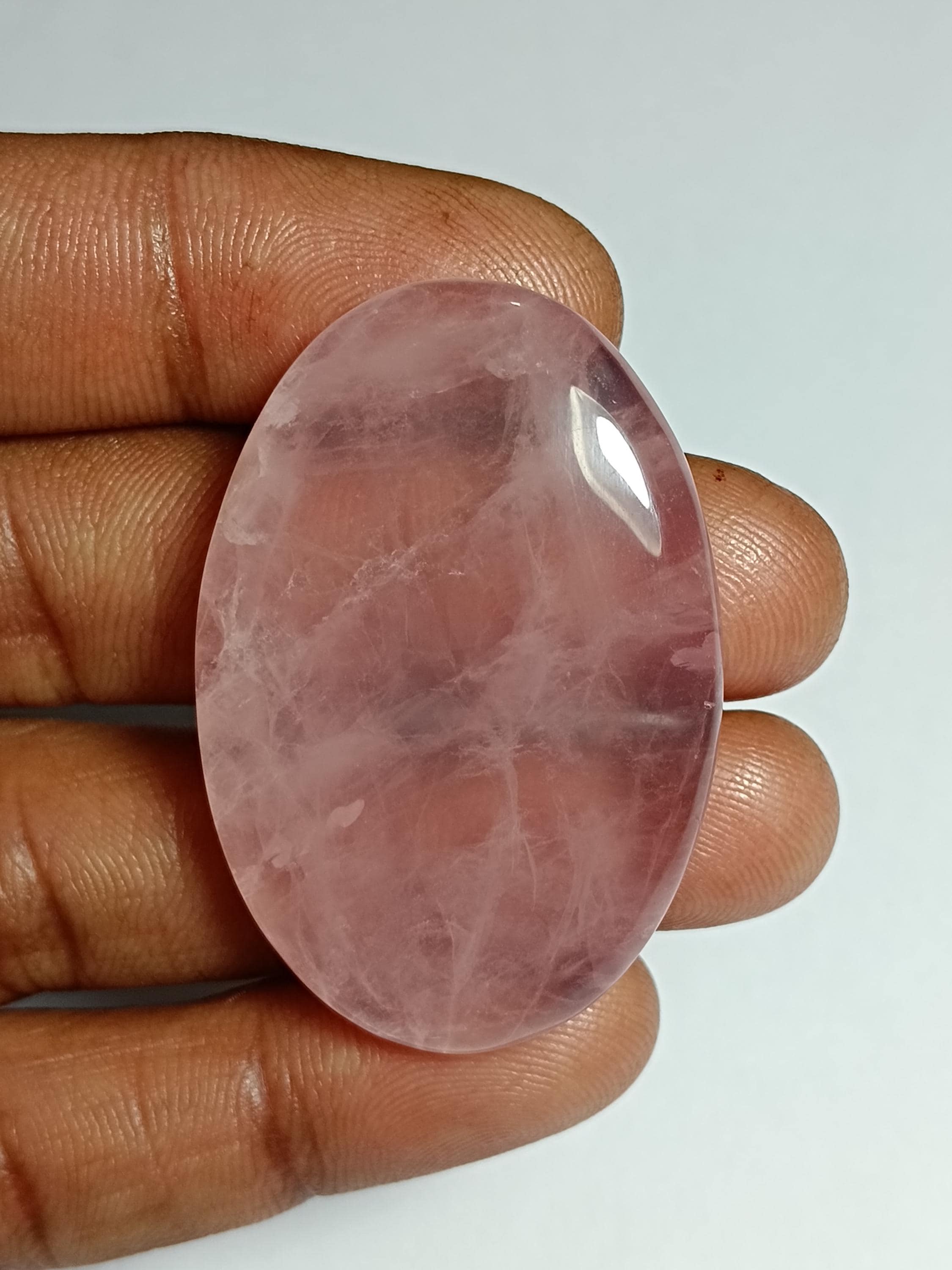 Pink Rose Quartz Cabochon: Loose Gemstone, 43x29mm (88cts.) Pink Rose Quartz Cabochon: Loose Gemstone, 43x29mm (88cts.)