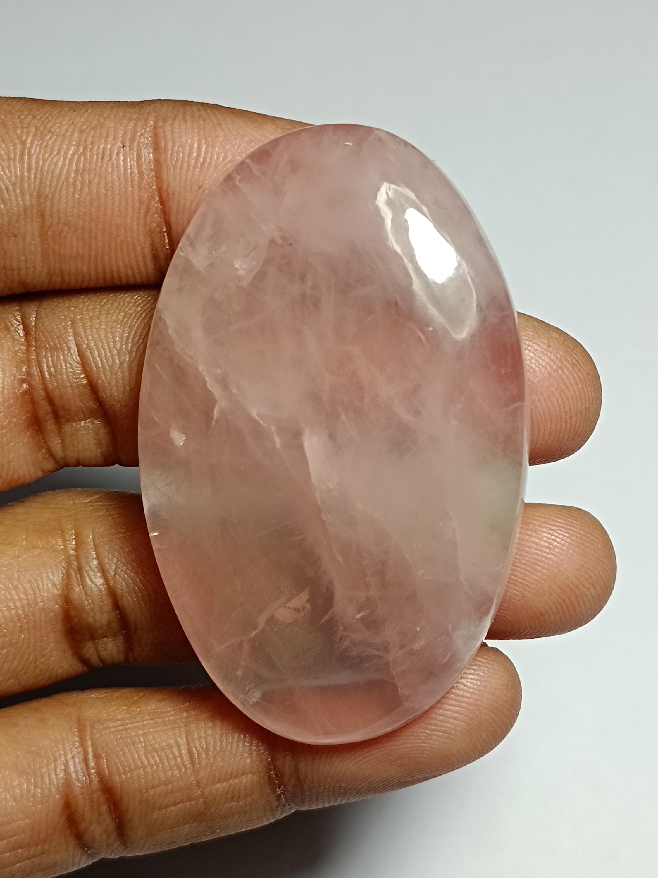 Pink Rose Quartz Cabochon: Loose Gemstone, 54x34mm (135cts.) Pink Rose Quartz Cabochon: Loose Gemstone, 54x34mm (135cts.)