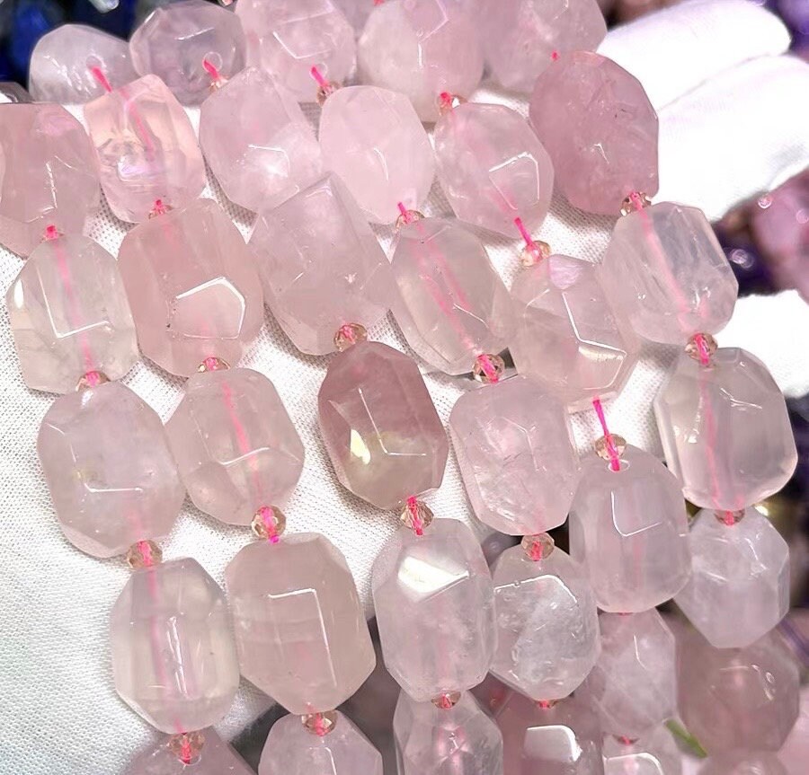 13-18mm Natural Faceted Rose Quartz Nugget Spacer Loose Beads,diy Handmade Jewelry Making Beaded Accessories,15 Inches One Strand 13-18mm Natural Faceted Rose Quartz Nugget Spacer Loose Beads,diy Handmade Jewelry Making Beaded Accessories,15 Inches One Strand