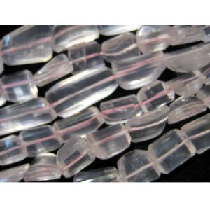 15mm Rose Quartz Step Cut Nuggets, Rose Quartz Faceted Gemstones, Rose Quartz Faceted Tumbles, Pink Quartz For Jewelry (8IN TO 16IN Options)