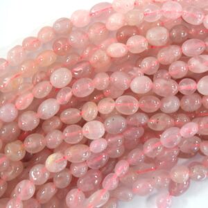 7mm - 9mm Natural Madagascar Pink Rose Quartz Pebble Nugget Beads 15.5" Strand