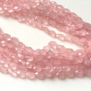 7mm Rose Quartz Faceted Oval Beads, 13 Inch Natural Rose Quartz Oval Nuggets, Oval Beads, Rose Quartz Necklace (1Strand To 5Strand Options)