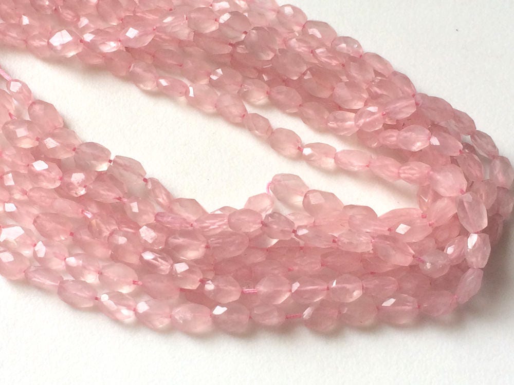 7mm Rose Quartz Faceted Oval Beads, 13 Inch Natural Rose Quartz Oval Nuggets, Oval Beads, Rose Quartz Necklace (1strand To 5strand Options)
