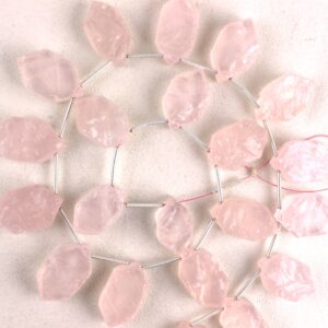 AAA Rose Quartz Gemstone Strand: 21 Fancy Rough Pieces, 10x16-13x21 MM