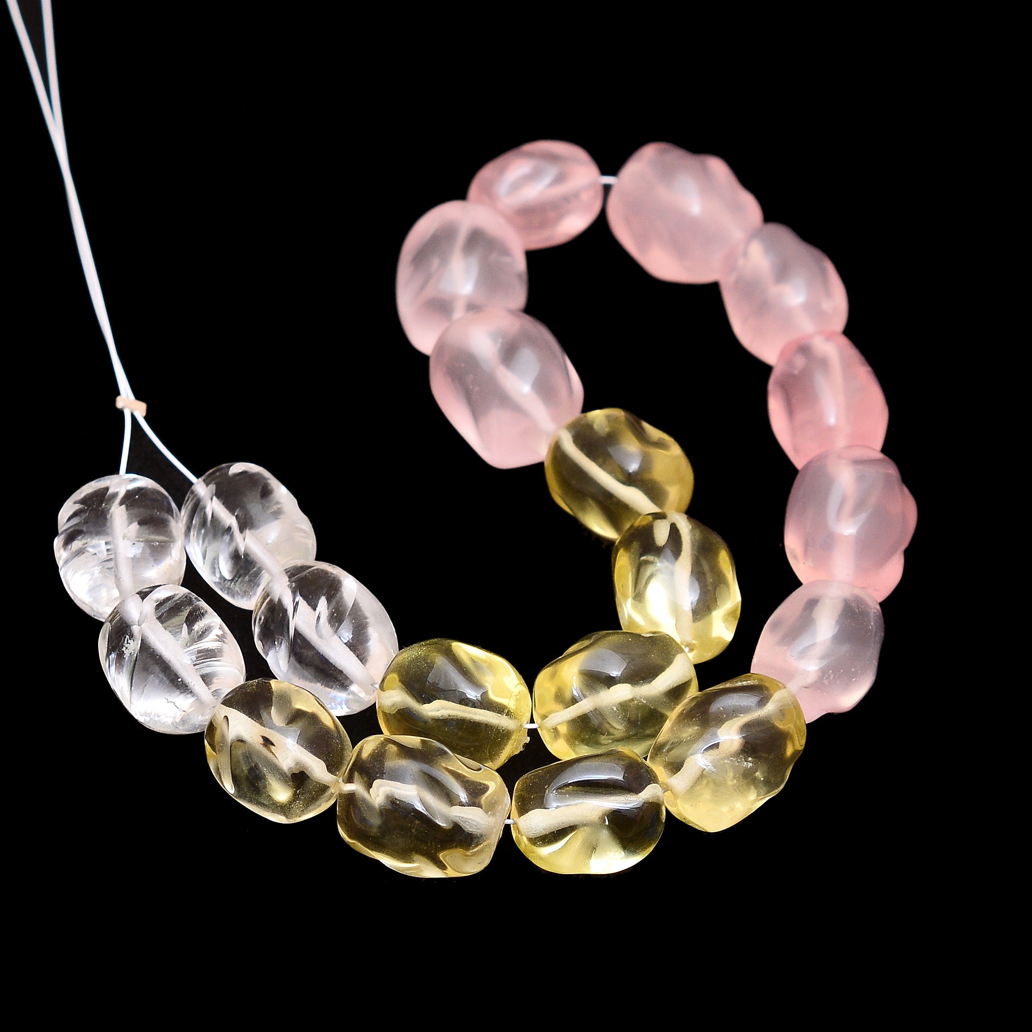 Aaa+ Multi Quartz 12mm-14mm Smooth Carving Fancy Nuggets | Natural Crystal / Lemon / Rose Quartz Gemstone Tumbled Loose Beads | 10" Strand