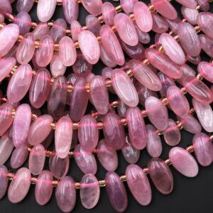 Natural Madagascar Mauve Pink Rose Quartz Freeform Pebble Nugget Beads Top Side Drilled Gemstone 15.5" Strand