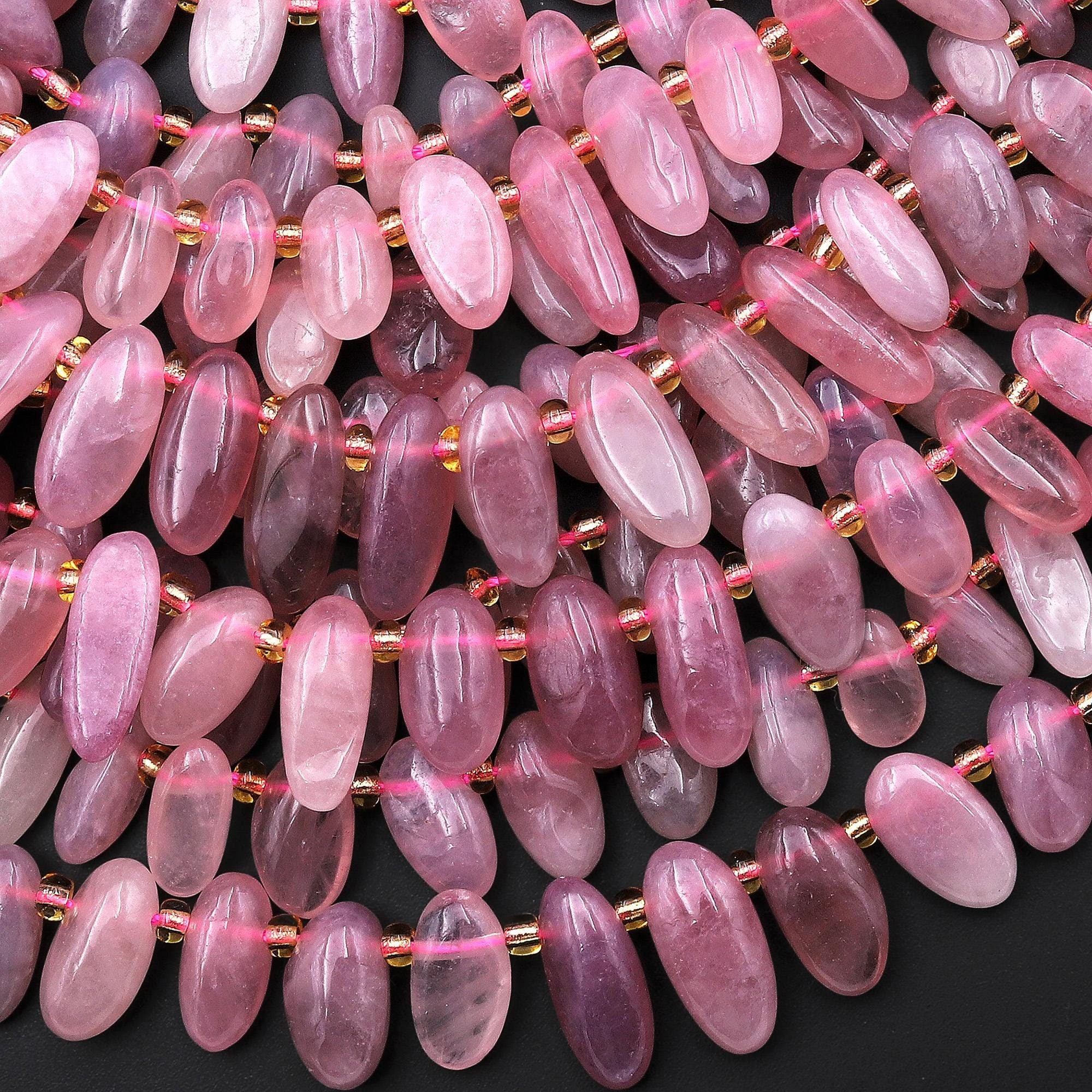 Natural Madagascar Mauve Pink Rose Quartz Freeform Pebble Nugget Beads Top Side Drilled Gemstone 15.5" Strand