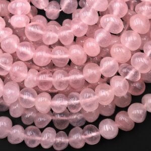 Natural Madagascar Mauve Pink Rose Quartz Center Drilled Freeform Thick Pebble Nugget Beads 15.5" Strand