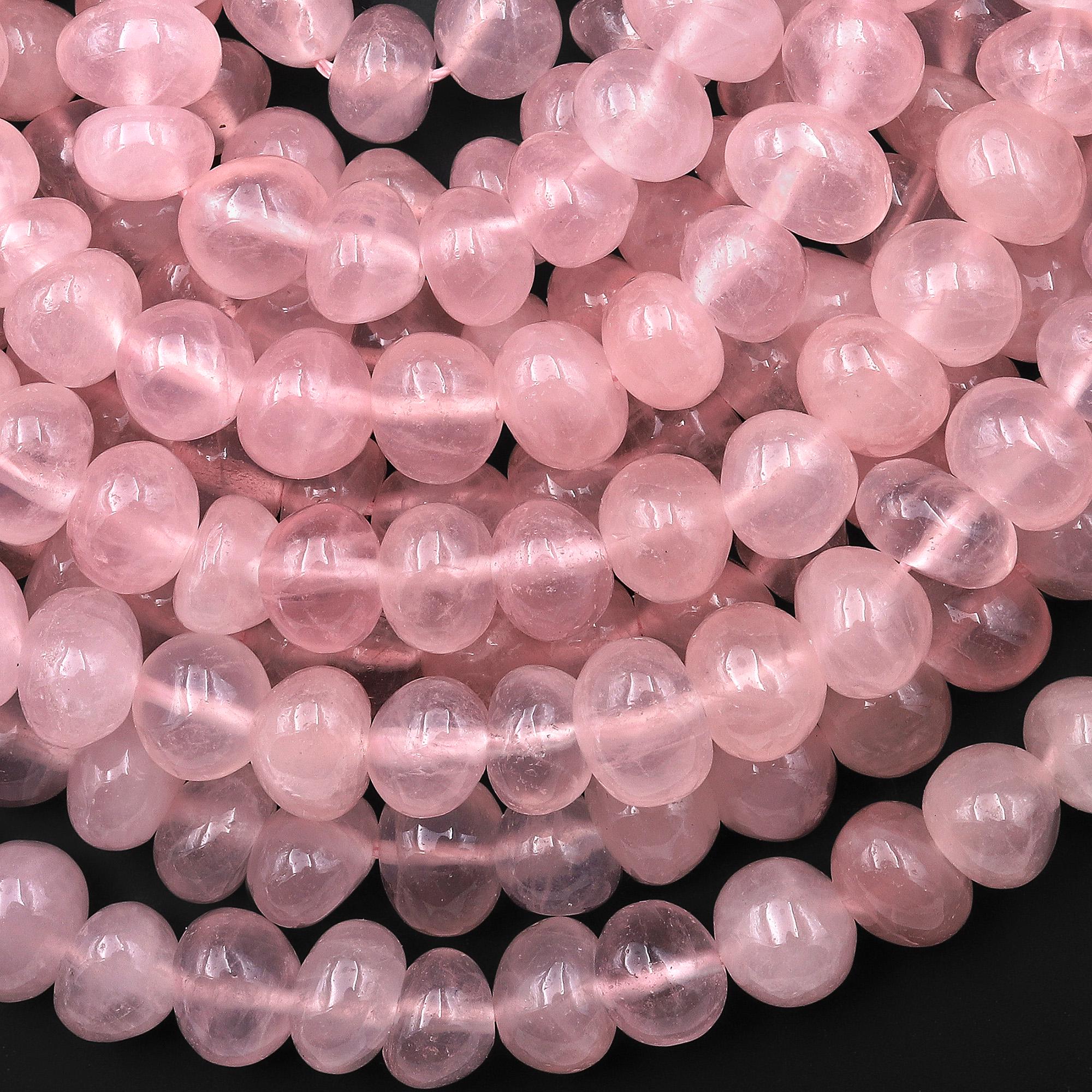 Natural Madagascar Mauve Pink Rose Quartz Center Drilled Freeform Thick Pebble Nugget Beads 15.5" Strand