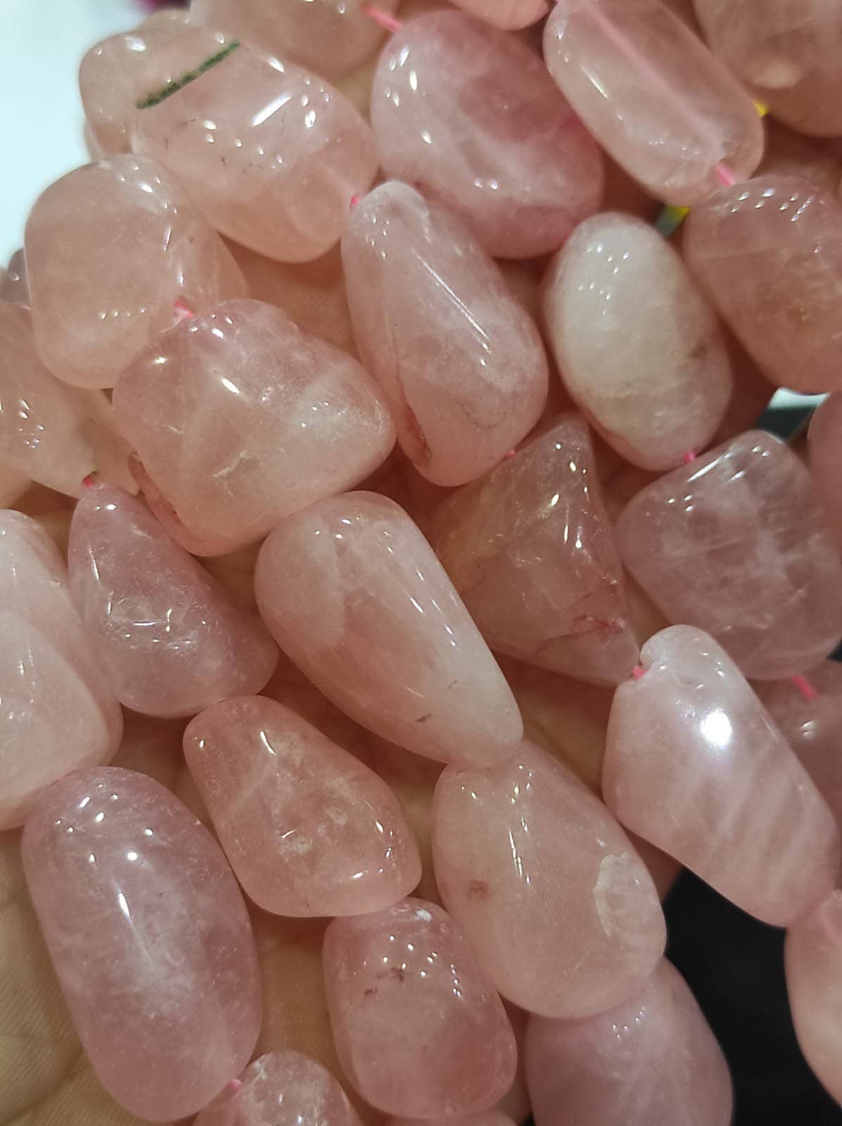 New Brand- Natural Rose Quartz Smooth Nuggets Gemstone Beads, 18-26 Mm Approx Beads 14 Inches Superb Item At Low Price, Birthstone Beads