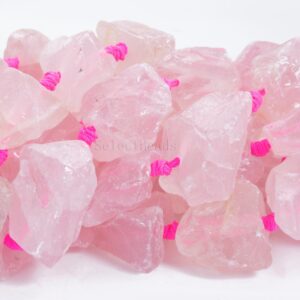 Raw Rose Quartz Chunky Nugget Beads - Natural Rose Quartz Graduation Necklace Beads - Uncut Gemstone Nuggets - Pink Stone Nuggets -15inch