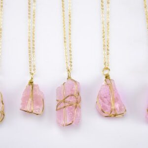 Raw Rose Quartz Pendant Handwrapped in USA Healing Crystal Chakra Stone Rose Quartz Necklace Rose Quartz Jewelry