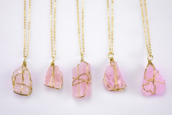 Raw Rose Quartz Pendant Handwrapped In Usa Healing Crystal Chakra Stone Rose Quartz Necklace Rose Quartz Jewelry