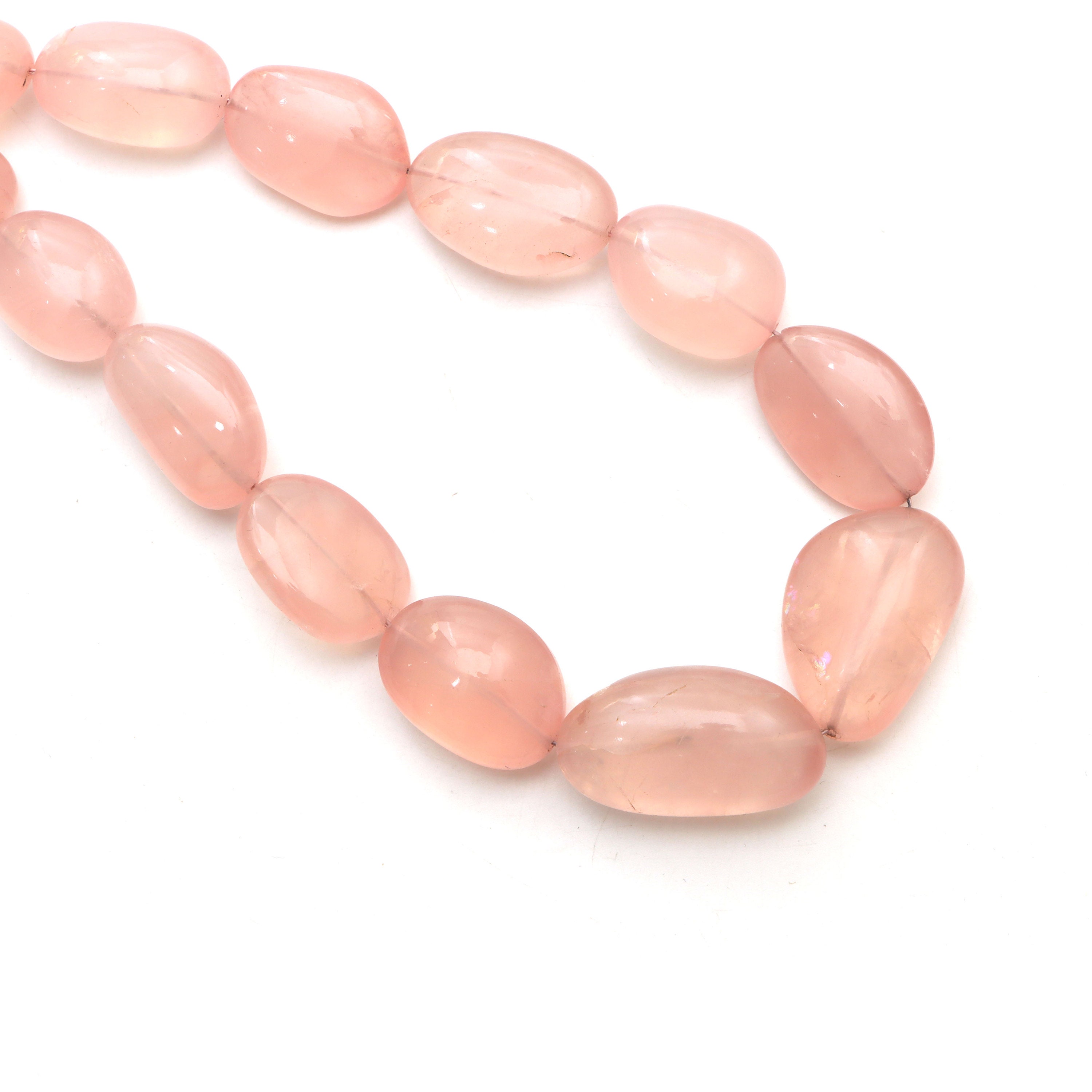 Rose Quartz Smooth Tumble Beads, 10x12.5 Mm To 18x26 Mm, Quartz Jewelry Making Beads, Tumble Shape Quartz,, 20 Inches, Price Per Strand,