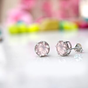14K Gold Rose Quartz Stud Earrings For Her Round Shape Rose Quartz Pink Gemstone Earrings Dainty Statement Earrings Minimalist Stud Earrings