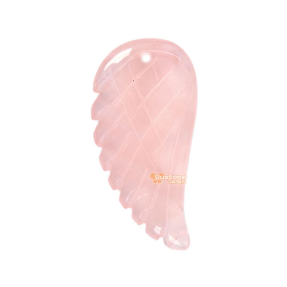30mm Carved Rose Quartz Angel Wing Earrings Bead (both Sides Carved)