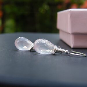 Rose Quartz Earrings 925 Sterling Silver, Light Pink Gemstone Full Teardrops On French Hooks, Bridal Jewellery, Spring Birthday Gift For Mum