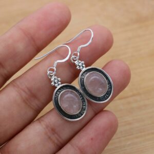 Rose Quartz 925 Sterling Silver Oval Shape Gemstone Jewelry Hook Earring