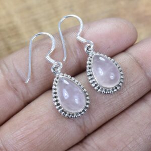 Rose Quartz 925 Sterling Silver Earrings: Teardrop Gemstone Jewelry