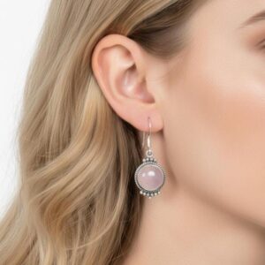 Rose Quartz Earrings, 925 Sterling Silver Gemstone Hook Earrings