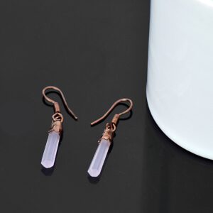 Dainty Rose Quartz Earrings Gift Jewelry Pencil Earring Dangle Earring Pointed Crystal Earrings Gemstone Earrings Brass Earrings