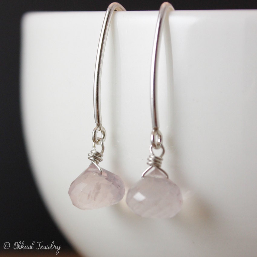 Rose Quartz Dangle Earrings: 14k Gold Filled Or Sterling Silver Rose Quartz Dangle Earrings: 14k Gold Filled Or Sterling Silver