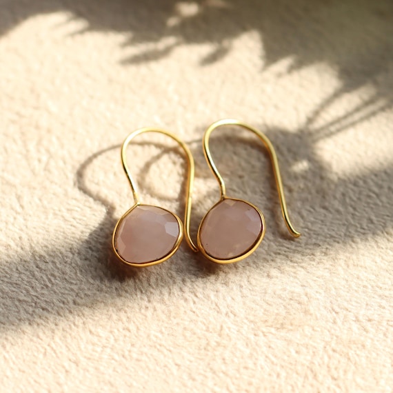 Rose Quartz Dangle Earrings: Handmade 925 Sterling Silver